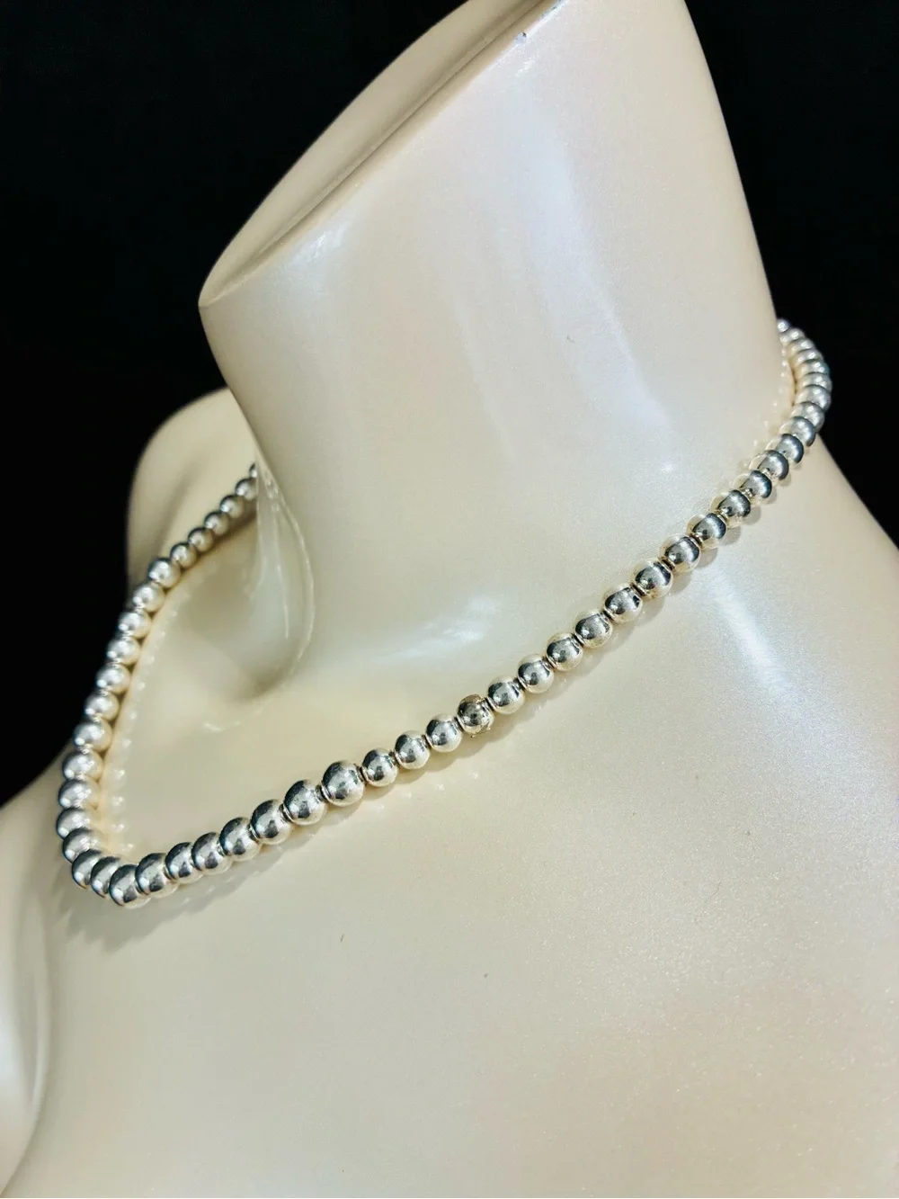 VTG Lauren Ralph Lauren Silver Plated Classic Beaded Toggle Necklace Signed 82g